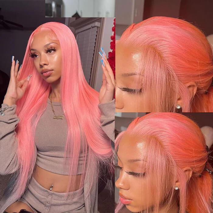 Must Have! Pink Color 13x4 Lace Frontal Wig Straight 5x5 Lace Closure Wig