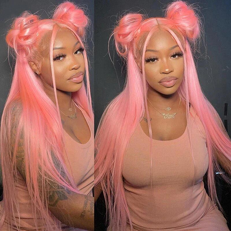 Must Have! Pink Color 13x4 Lace Frontal Wig Straight 5x5 Lace Closure Wig