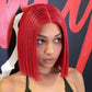 Red Color Human Hair Short Bob Wig Straight Lace Frontal Wig