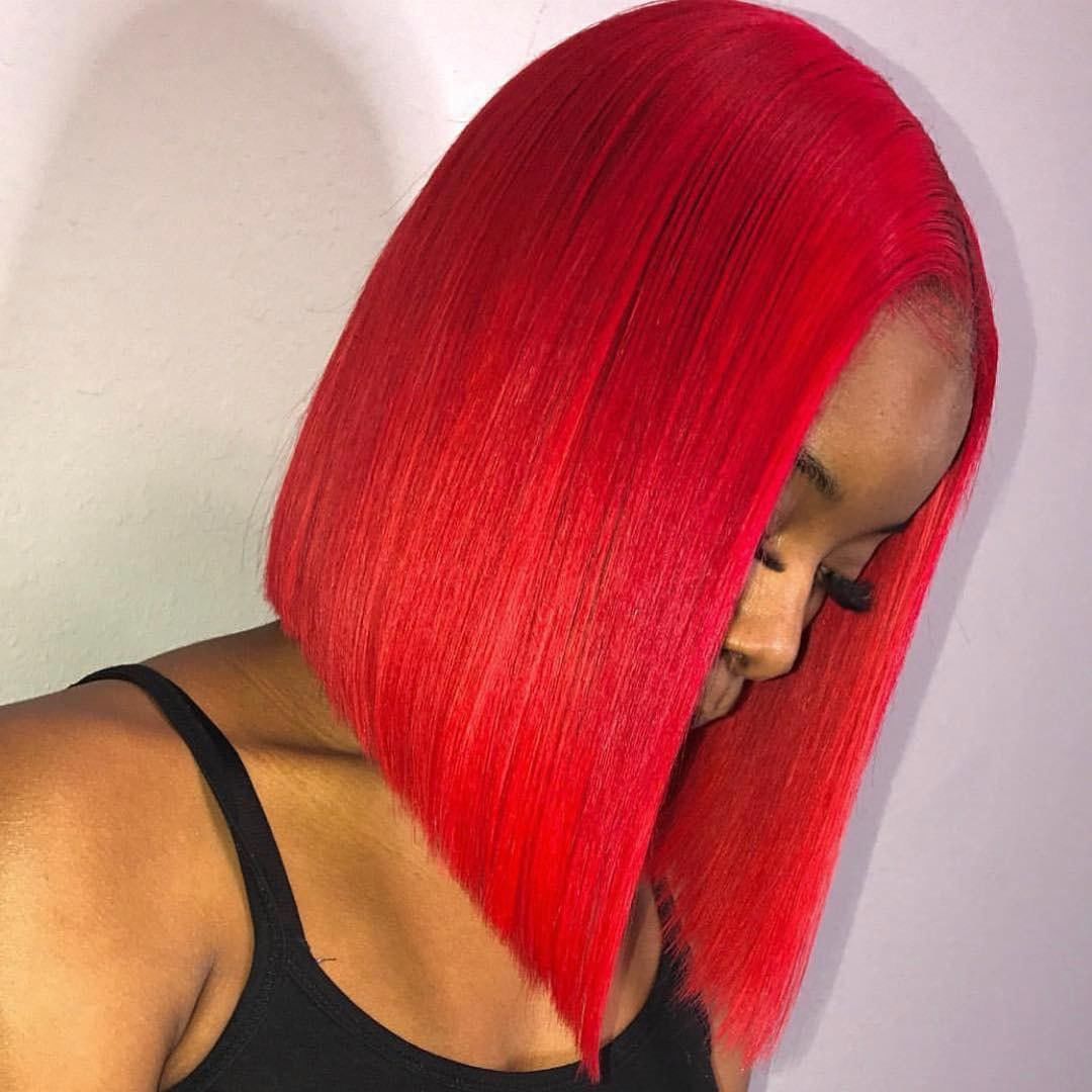 Red Color Human Hair Short Bob Wig Straight Lace Frontal Wig