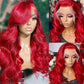 Red Color Transparent Lace Frontal Wig Body Wave Pre Colored Lace Closure Wig