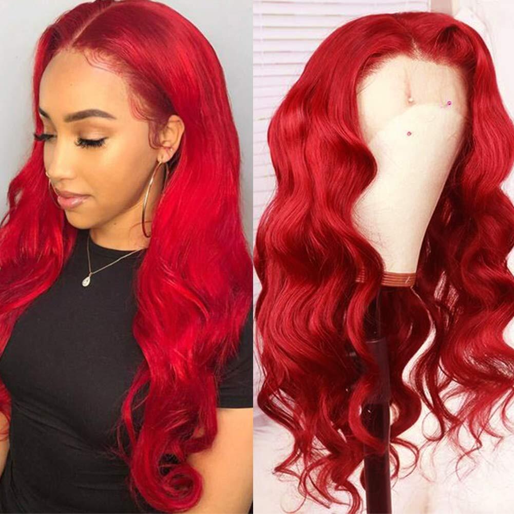 Red Color Transparent Lace Frontal Wig Body Wave Pre Colored Lace Closure Wig