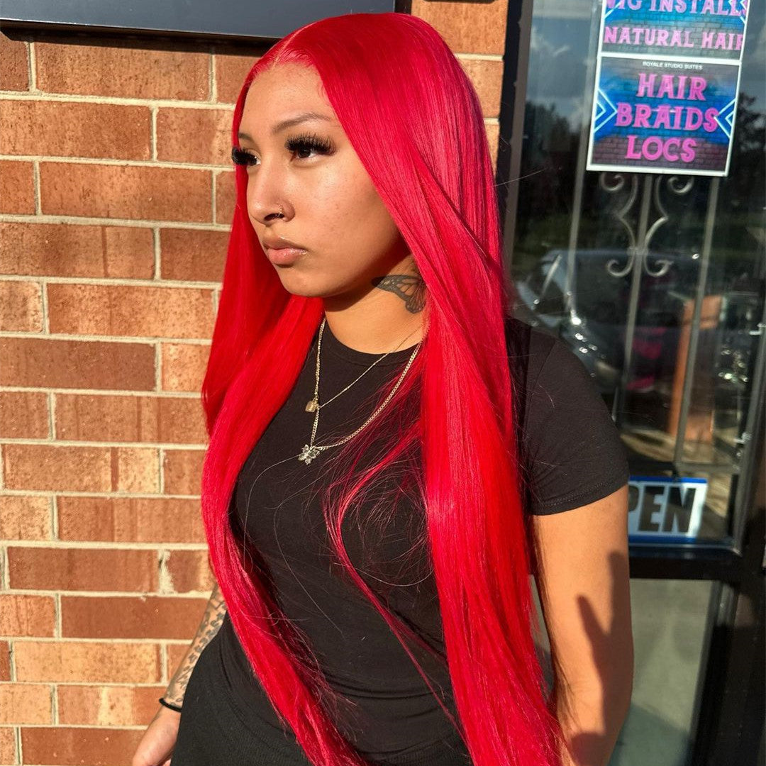 Pre Colored Red Hair Full Frontal Wig 13x4/13x6 Straight Lace Wig