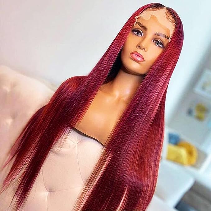 Real Swiss HD Lace Ombre Red Color Straight 13x4 Lace Frontal Wig