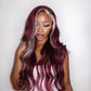 Skunk Strip Burg With Blonde Highlights Body Wave Human Hair Lace Closure Wig