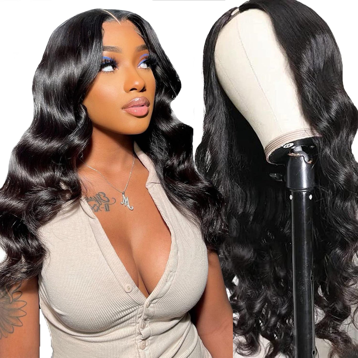 Easy Install Human Hair U Part Wig Body Wave Machine Wigs