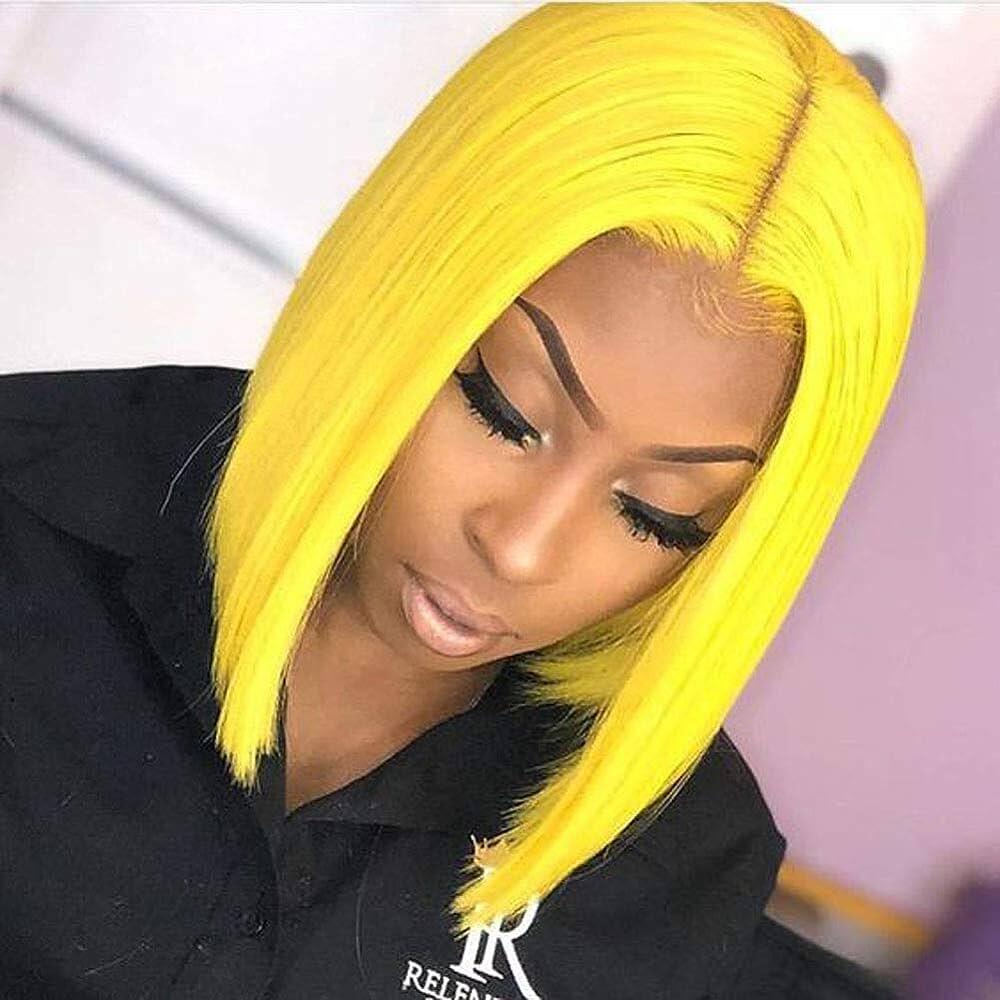 Short Bob Wig Pre Colored Yellow Bob Straight Lace Fronatl Wig