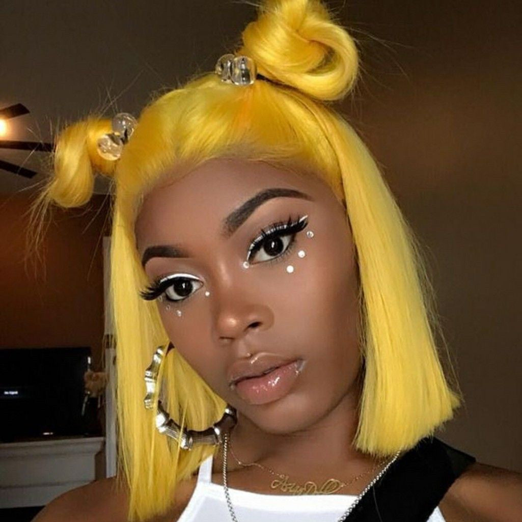 Short Bob Wig Pre Colored Yellow Bob Straight Lace Fronatl Wig