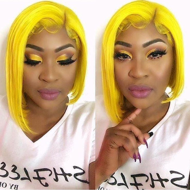 Short Bob Wig Pre Colored Yellow Bob Straight Lace Fronatl Wig