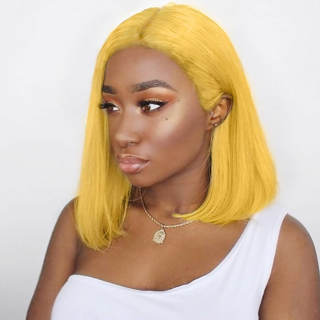 Short Bob Wig Pre Colored Yellow Bob Straight Lace Fronatl Wig