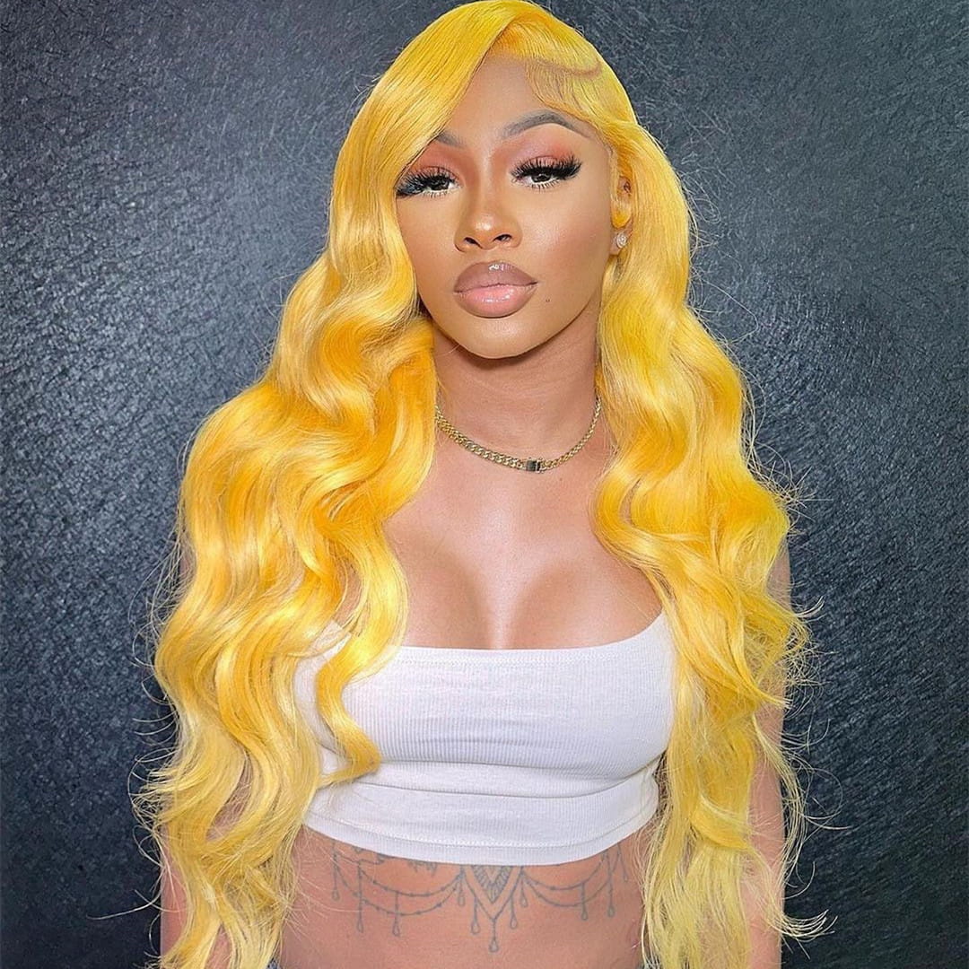 150% Density Yellow Color 13x4 Full Frontal Wig Body Wave Lace Wig