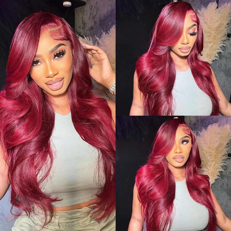 Burgundy Color Natural Straight 13x6 Lace Frontal Wig Quality Vigrin Hair