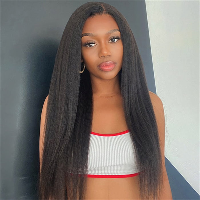 Natural Black Kinky Straight 13x4 Lace Front Wig Italian Yaki Hair