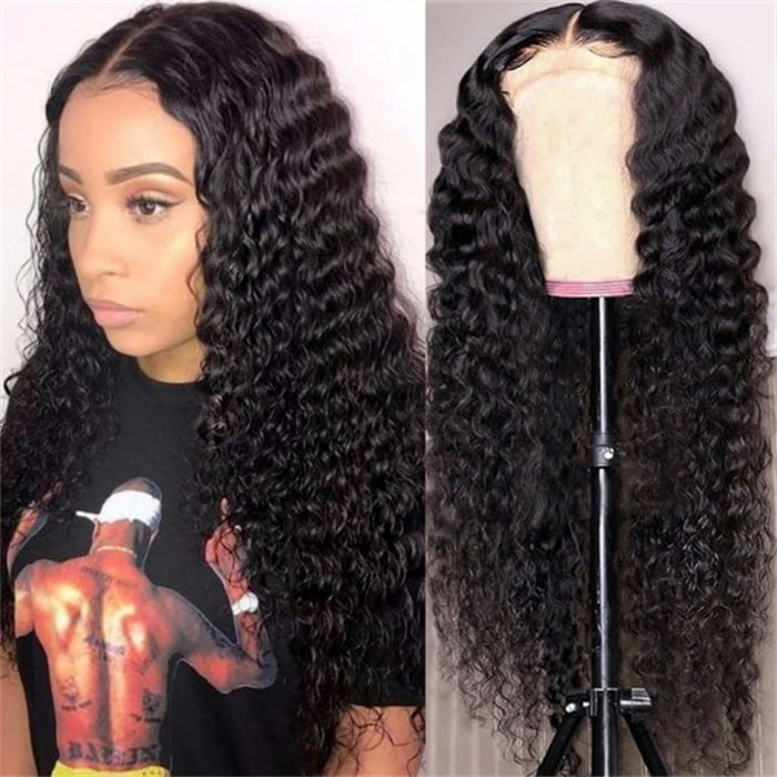 Virgin Human Hair Wigs Deep Wave 13x4 Transparent Lace Frontal Wig