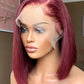 Vibriant Burg Color Bob Wig Blunt Cut 180% Density Short Front Lace Bob Wig Transparent Swiss Lace