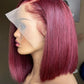 Vibriant Burg Color Bob Wig Blunt Cut 180% Density Short Front Lace Bob Wig Transparent Swiss Lace