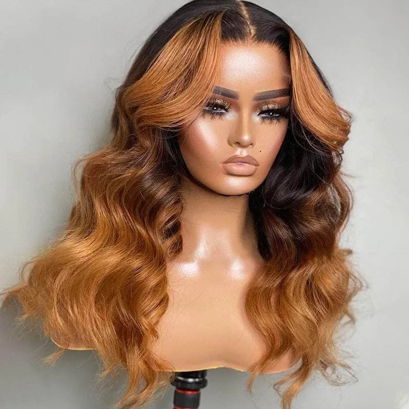 Autumn Color Highlight Ombre Honey Brown Colored Loose Wave 4x4/5x5 Lace Closure Wigs