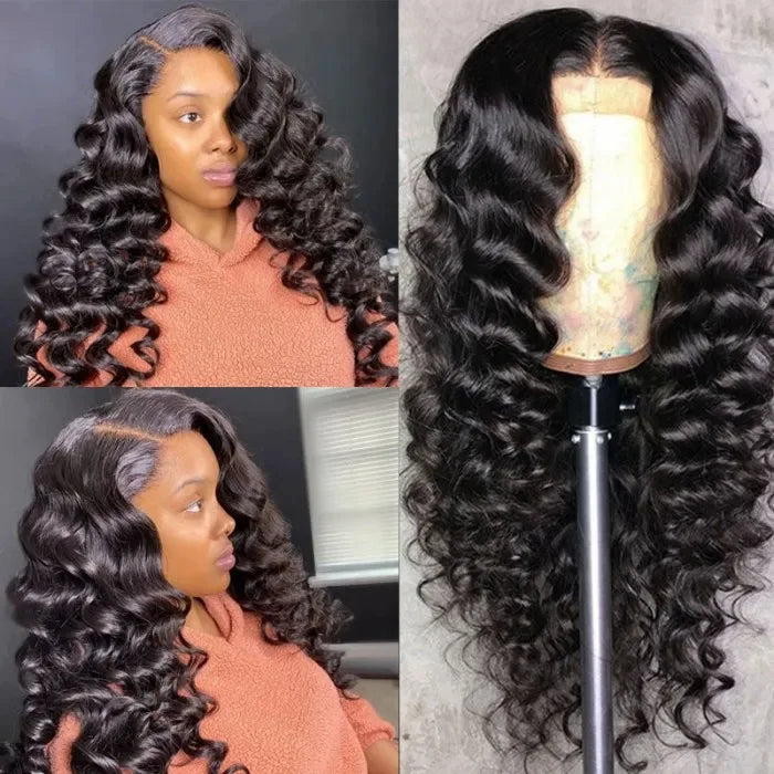 Loose Wave High Density13x4 Transparent Swiss Lace Frontal Wig Human Hair Wigs