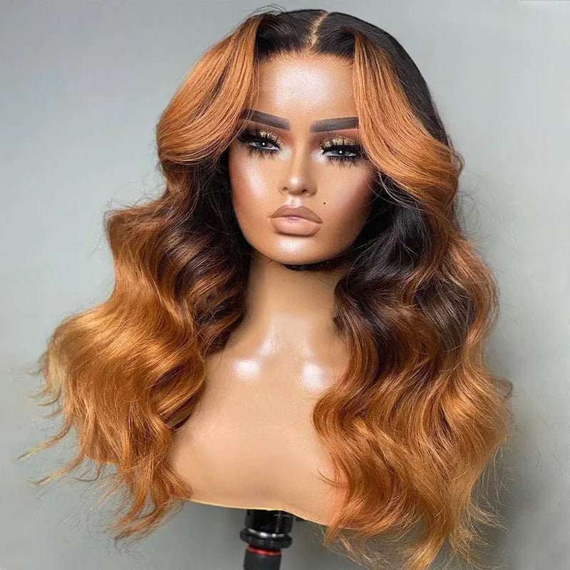 Autumn Color Highlight Ombre Honey Brown Colored Loose Wave 4x4/5x5 Lace Closure Wigs