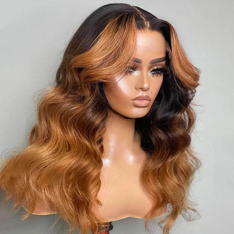 Autumn Color Highlight Ombre Honey Brown Colored Loose Wave 4x4/5x5 Lace Closure Wigs