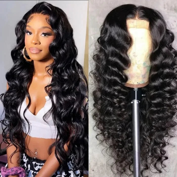 Loose Wave High Density13x4 Transparent Swiss Lace Frontal Wig Human Hair Wigs