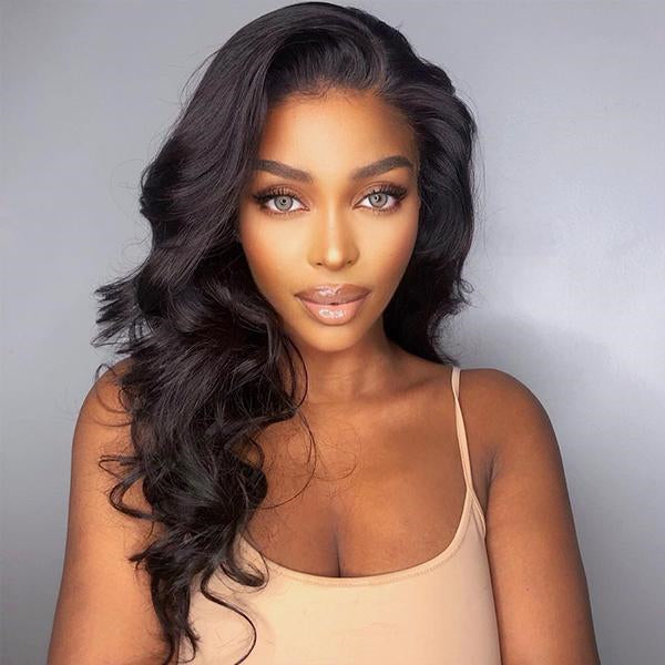 Invisible Lace Skin Melted HD Lace Frontal Wig Middle Parted Natural Wavy Hair