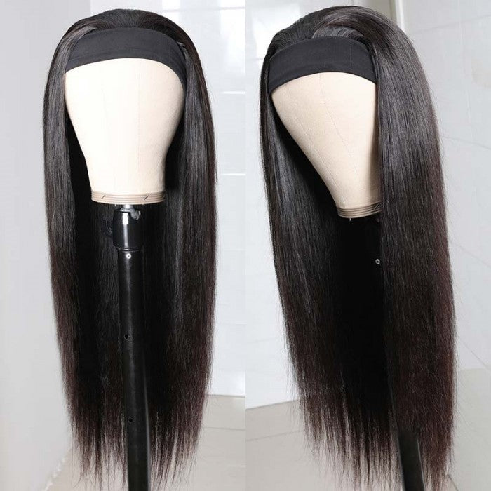 Affordable Machine Human Hair Wig Straight Headband Wig Easy To Wear