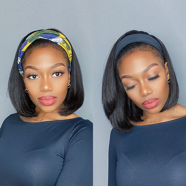 Affordable Headband Wig Bob Straight Throw On & Go Beginner Friendly