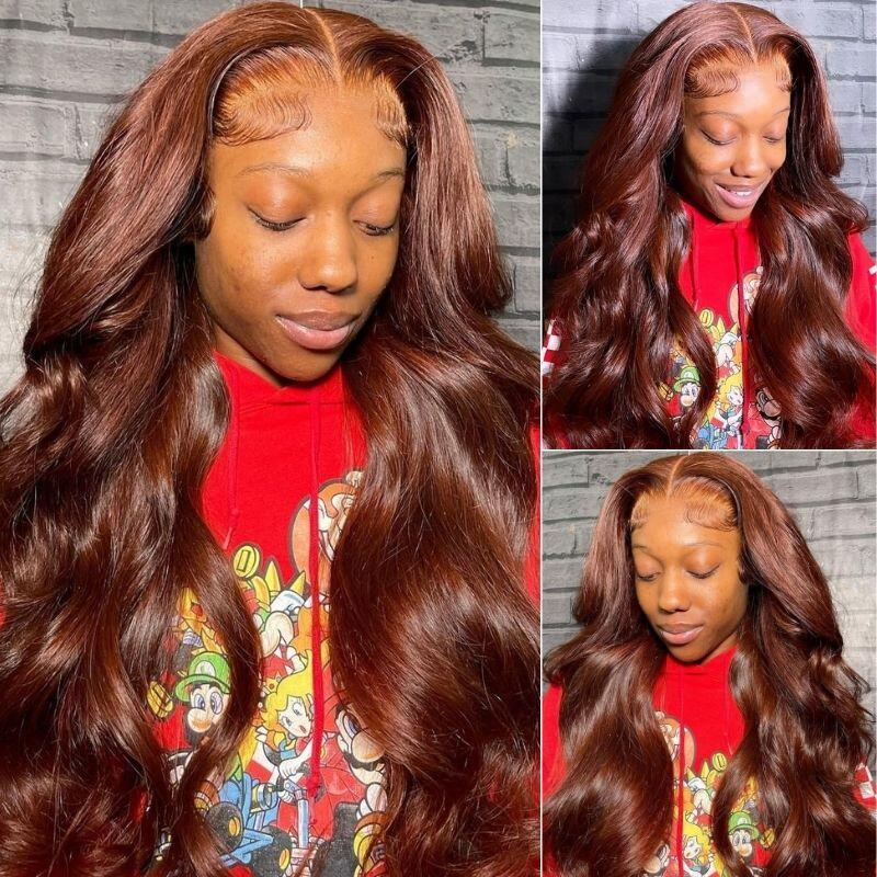 Auburn Brown Color Wig 13x4 Transparent Lace Front Wig Loose Wave Glueless Wig