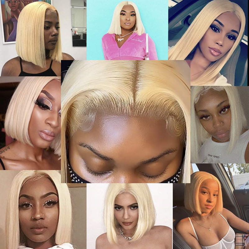 Blonde Color Bob Straight Wig 13x4 Lace Front Wig 4x4 Closure Wig Short Hair