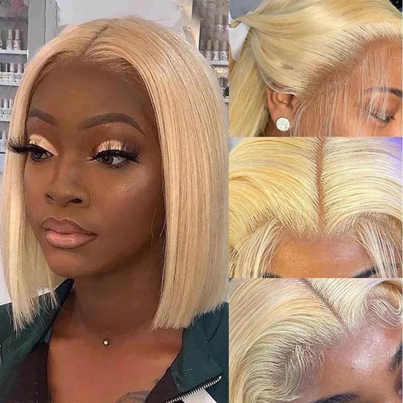 Blonde Color Bob Straight Wig 13x4 Lace Front Wig 4x4 Closure Wig Short Hair