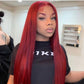 Middle Parted Straight Burg Color Lace Front Wig Transparent Glueless Wig