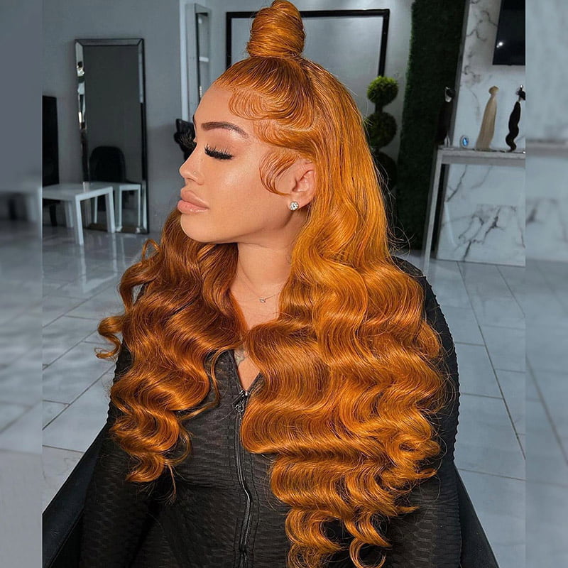 Now Trending! Ginger Orange Body Wave Human Hair 13x4 Lace Front Wig