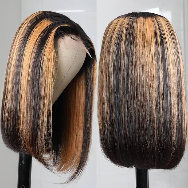 Piano Color Black Roots Bob Wig 4x4/5x5 Closure Wig Straight Blunt Cut