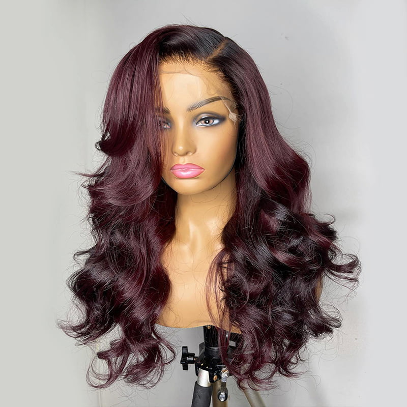 Ombre 99J Color Wig 13x4 Lace Front Wig Body Wave Glueless Wig