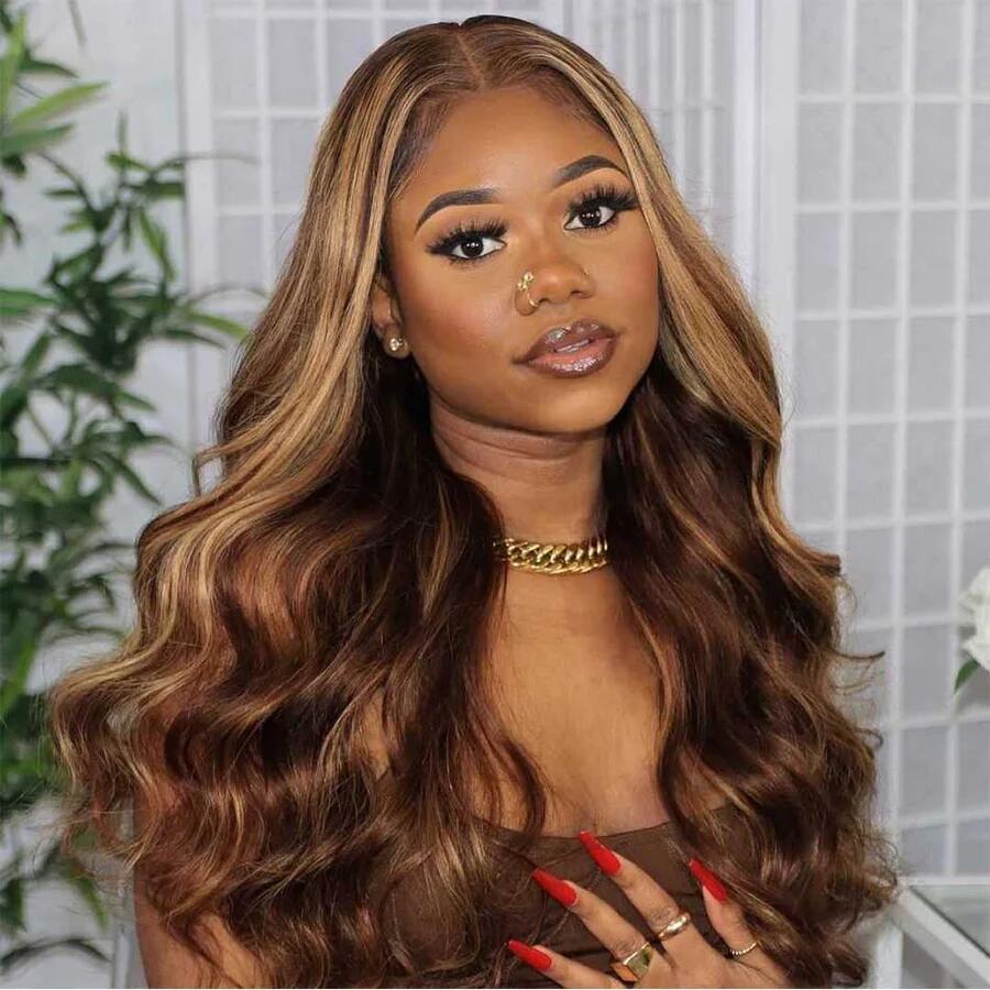 Ombre Brown Highlighted Color 4x4/5x5 Lace Closure Wigs