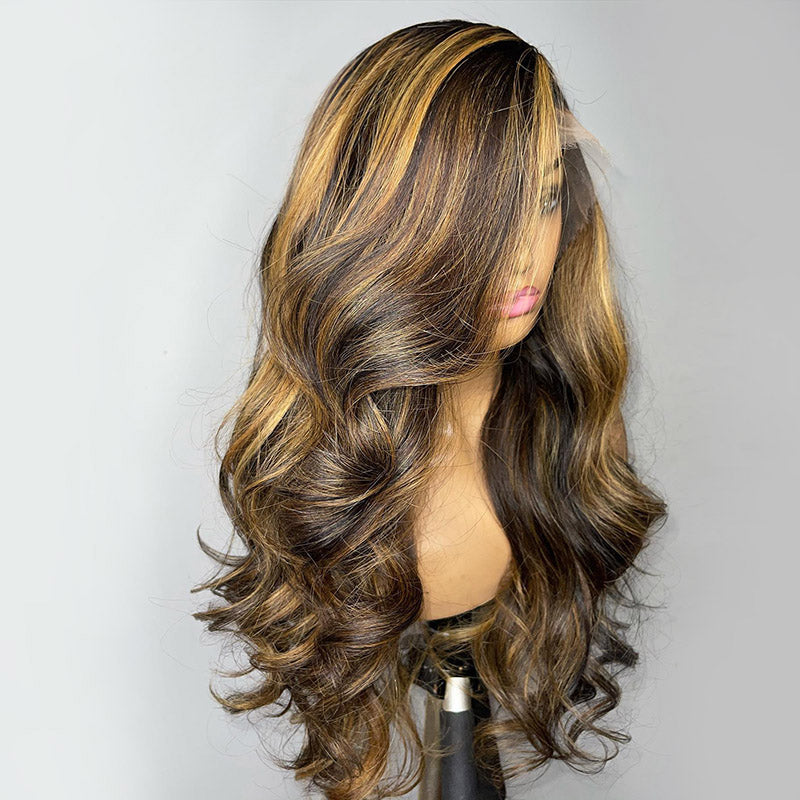 Ombre Highlight Side Deep Parting 13x6 Body Wave Lace Front Glueless Wig